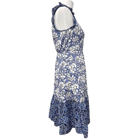 J.Crew Dress Ruffle Sleeve Midi Blue White Floral Cotton CA214 Women’s size 2 - Picture 8 of 12